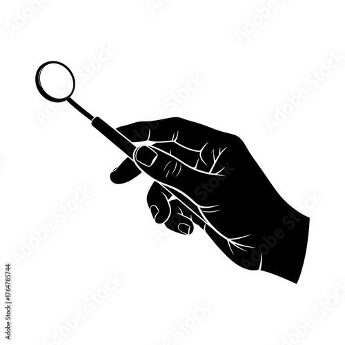 Hand holding dental mirror isolated on white background, used for oral examination and treatment