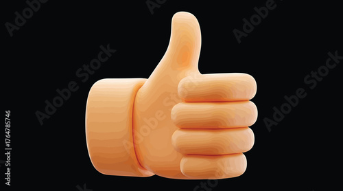 Vector art of a 3d rendering of a hand giving a thumbs up on a, symbolizing approval, agreement, and positive feedback, with a smooth, cartoonish style and soft lighting