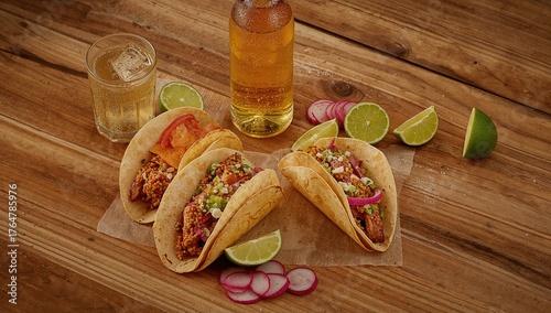 Three Tacos Served with Bee...
