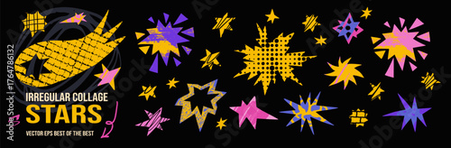 Irregular starburst and star shapes abstract paper cut collection.