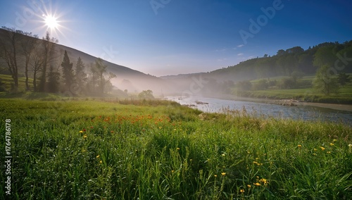 Morning mist over a river v...