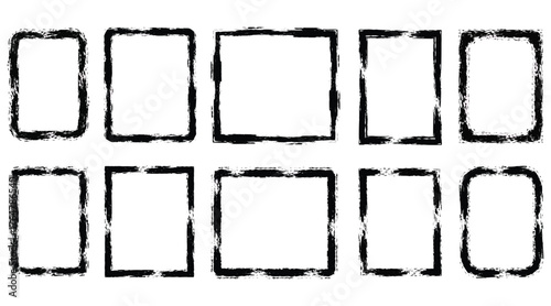 Vector art of collection of ten grunge frames each frame has a unique, rough texture, with varying shapes and sizes, perfect for adding an edgy touch
