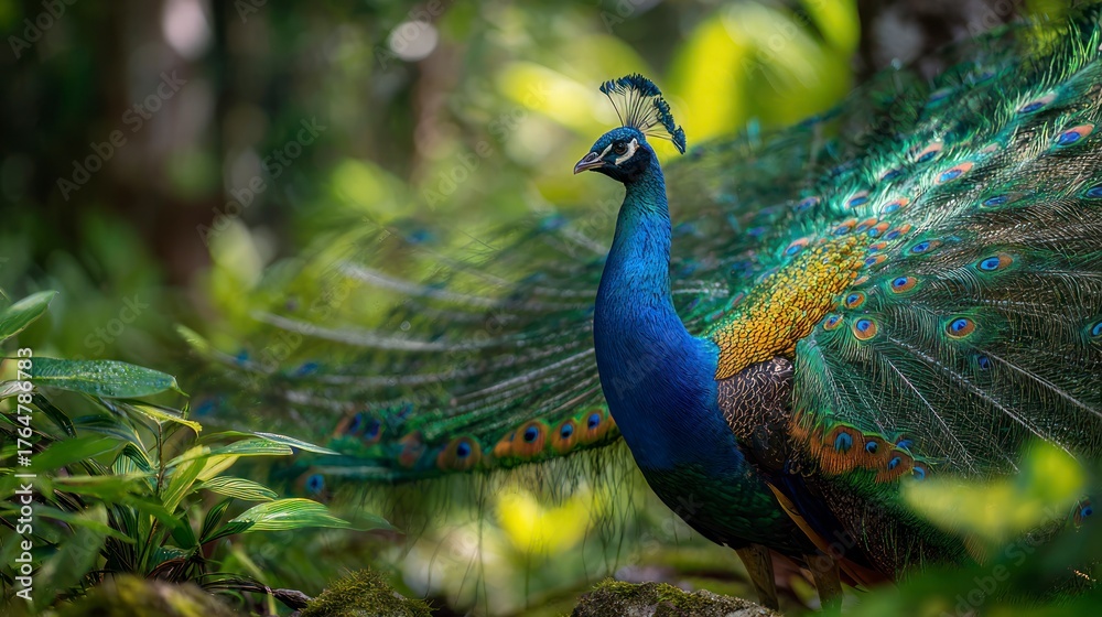 Obraz premium Peacock displaying colorful feathers