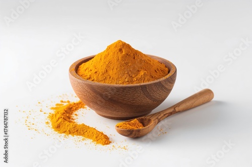 Ground turmeric displayed w...