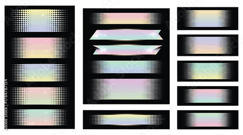 Vector art of a set of halftone gradient banners and ribbons in pastel colors, perfect for adding a subtle and stylish touch to web design and graphic projects