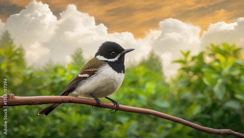 Fototapeta premium Wood-Pewee bird in a natural forest setting