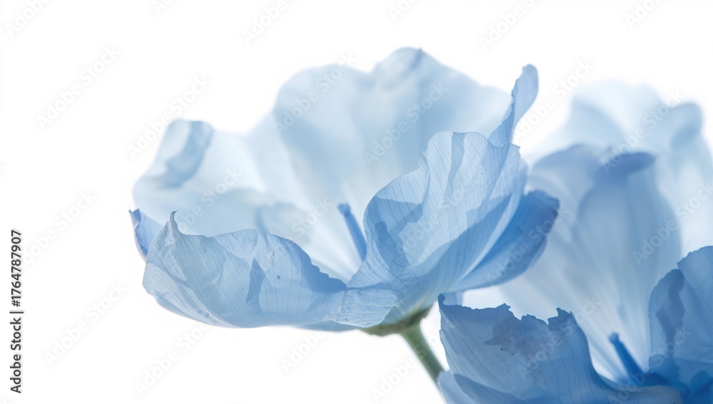 Fototapeta premium Close-up of Blue Eustoma Blooms Against White Background with Extensive Depth of Field