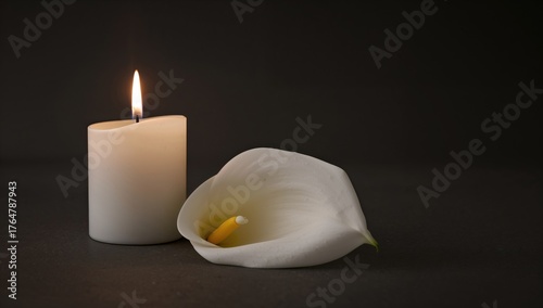 Lit candle beside a white c...