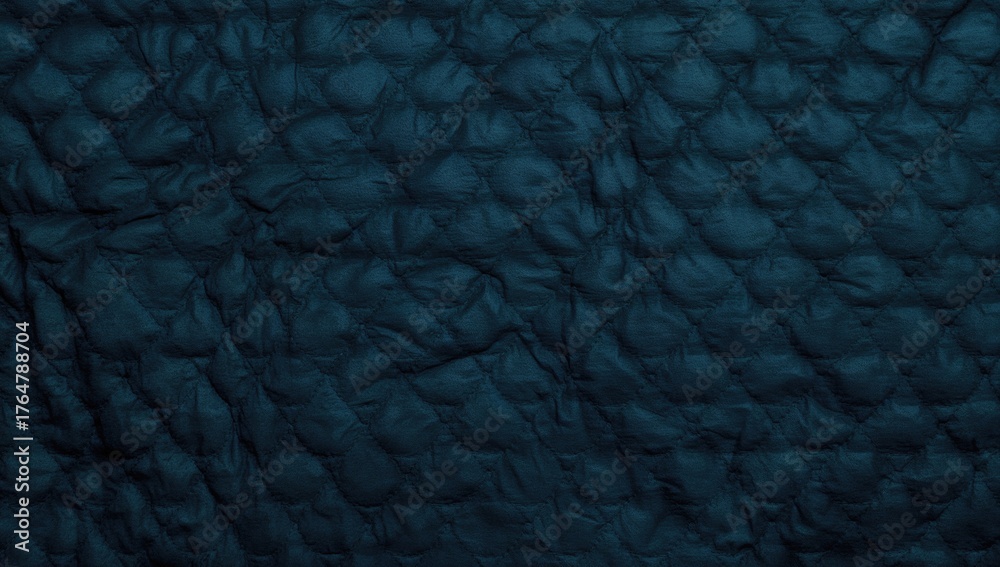 Obraz premium Overhead shot of stitched textile surface. Blanket texture. Cozy stitched cover as backdrop, design, abstract, texture, style, classic, old-fashioned, dark, navy