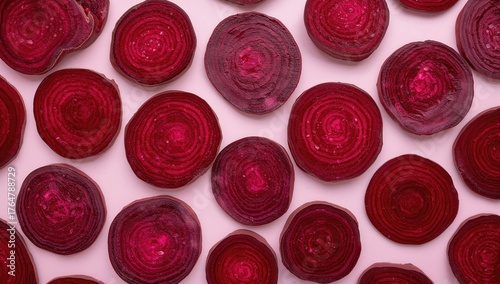 Sliced raw beetroot on a br...
