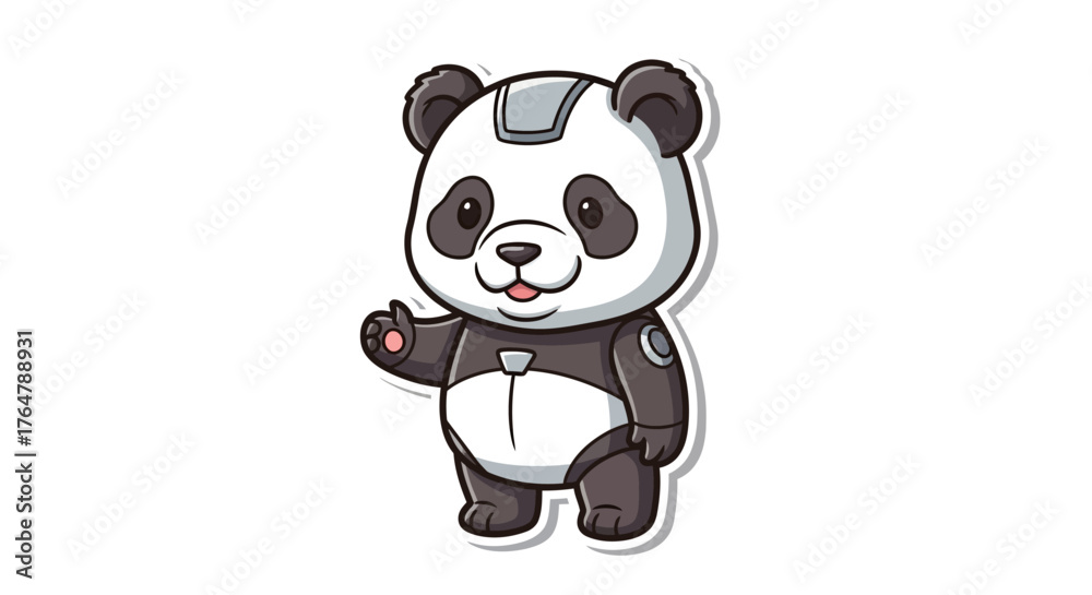 Naklejka premium Adorable cartoon panda robot giving a thumbs up, perfect for tech and children's projects, full of playful charm and friendly appeal