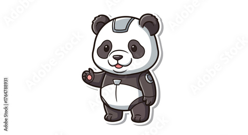 Adorable cartoon panda robot giving a thumbs up, perfect for tech and children's projects, full of playful charm and friendly appeal
