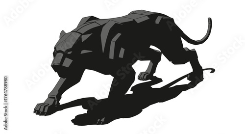 Sleek, modern polygonal black panther with glowing red eyes stalks forward, conveying power and sophistication in a minimalist design.