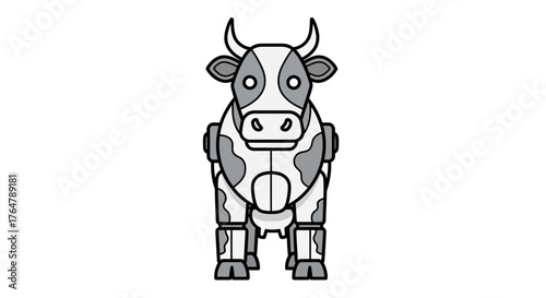 Futuristic robotic cow with modern design, symbolizing agricultural innovation and advanced technology in farming