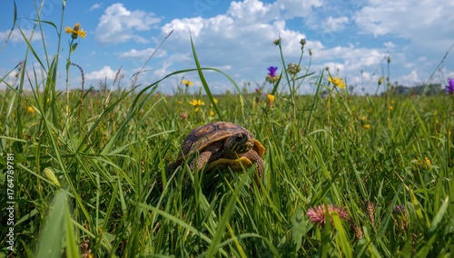 Tiny Turtle Among the Greenery