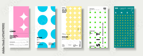 A collection of minimalist posters with geometric backgrounds and clean typography. The versatile vector patterns are perfect for posters,labels, and backgrounds with excellent text legibility.