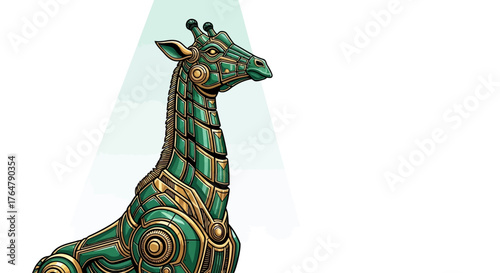 Stunning steampunk giraffe design with intricate gears and metallic accents, perfect for futuristic themes and unique branding