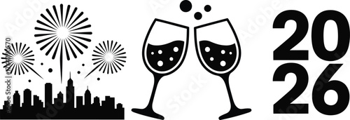 New year s eve celebration with fireworks champagne and year 2026