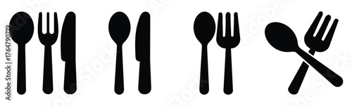 spoon icon set. Eatery symbol. Kitchen utensil vector illustration.