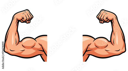 Vector art of two muscular arms flexing, symbolizing strength, fitness, and physical power, representing the concept of teamwork and collaboration