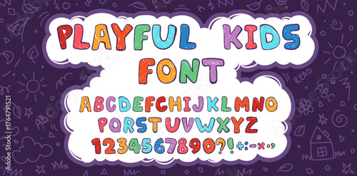 Crayon kids font, doodle funny playful alphabet, hand drawn letters and numbers. School wax crayon abc for educational banners, school, kindergarten. Vector cartoon children illustration