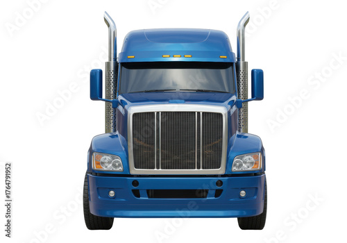 Isolated Blue Semi Truck Front View Delivery Vehicle Transport Commercial Auto Hauler