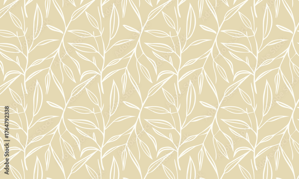 Fototapeta premium Minimalist Hand-Drawn Botanical Seamless Pattern with Elegant Leafy Branches