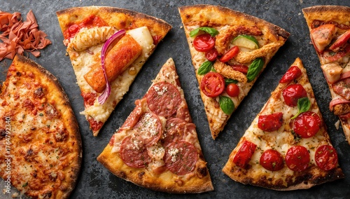 Assorted pizza slices featu...