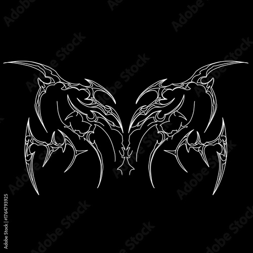 Neo tribal symmetrical shapes graphic design for tattoo pattern and t-shirt print dark aesthetic apparel 