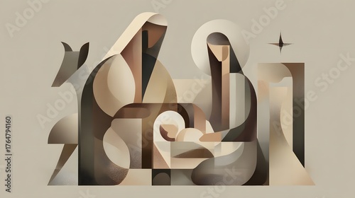 Abstract Nativity Scene Depicting the Holy Family and the Birth of Jesus