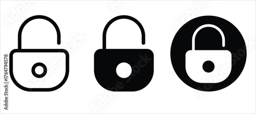 Unlock icon collection. unlocked black line icon set vector.