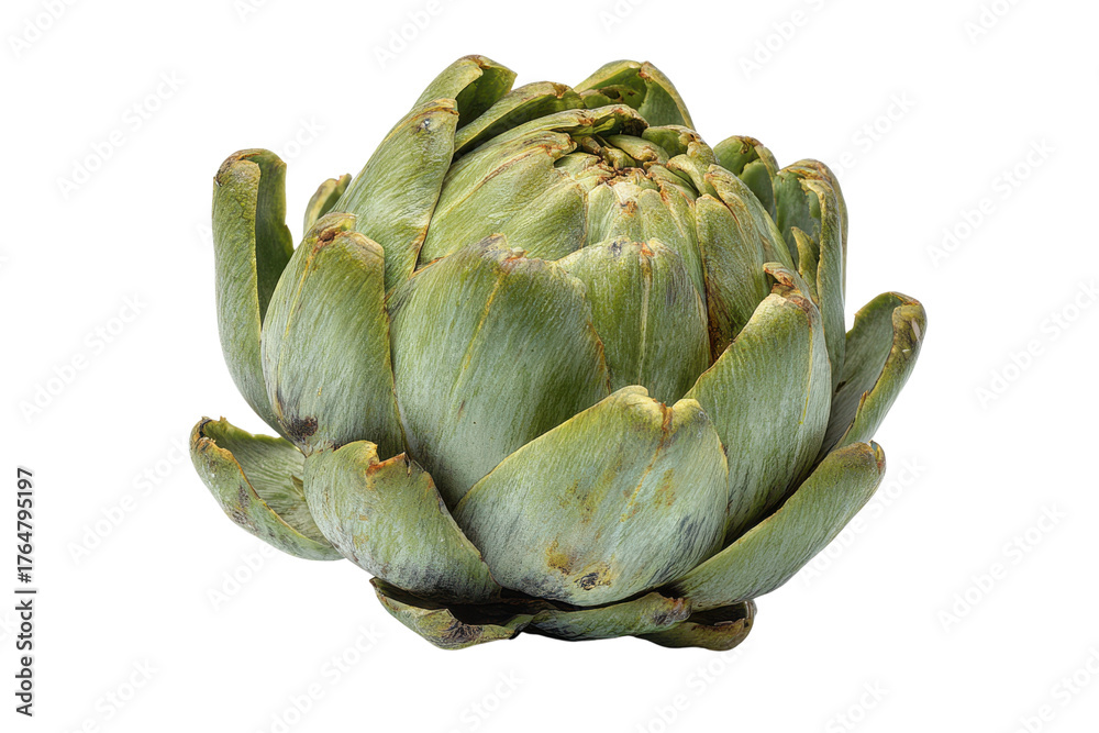 Obraz premium Single green artichoke vegetable isolated on black background studio shot food fresh, Isolated On Transparent Background, Png Cut Out