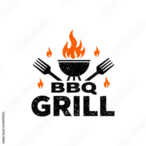 BBQ Grill Logo with Flames and Forks