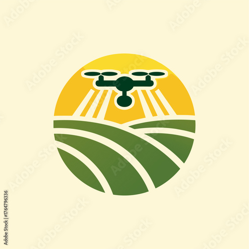 Agricultural Drone Flying Over Fields with Sun