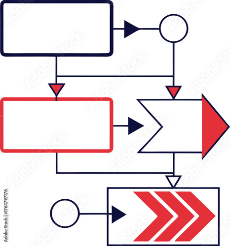 Workflow process diagram or business sequence scheme template with activity, input, and output steps for presentation, corporate structure, and project organization with minimal design.