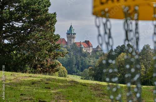 Disc Golf basket in the castle park