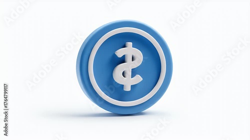 3D Rendered Blue Coin with Dollar Sign on White.