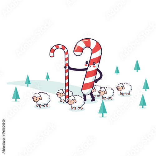 Candy Cane Shepherd Vector Illustration