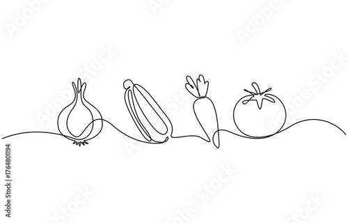 Continuous one line drawing of Vegetables set vector iluustration on transparent backgrouind