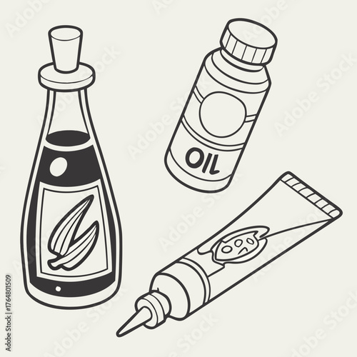 Vector Illustration of Kitchen Condiments and Cosmetics