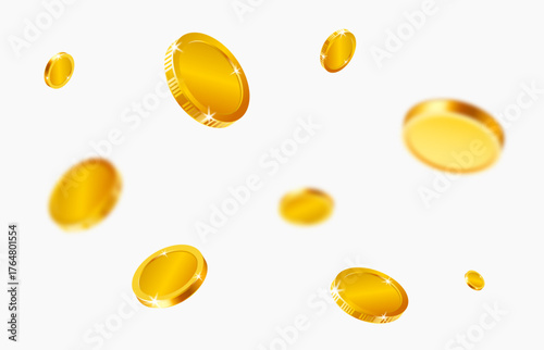 Realistic gold coins explosion. Golden coins of million dollars lottery games prize. Flying coin vector illustration