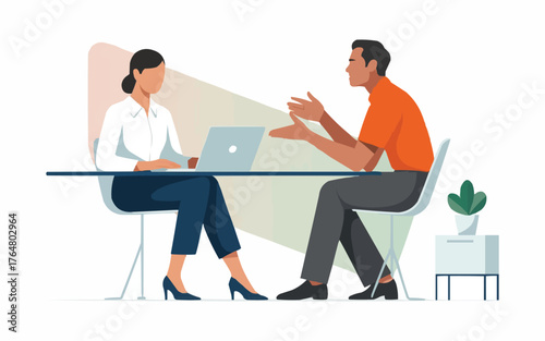 Two People Having a Business Meeting or Job Interview - Consulting, Discussion, Partnership, Professional Conversation