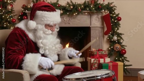 Santa Claus playing drums