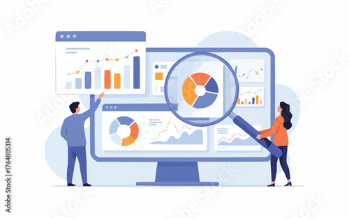 Data Analysis and Business Intelligence Team Working on Dashboard - Financial Report, Marketing Metrics, and Big Data Research