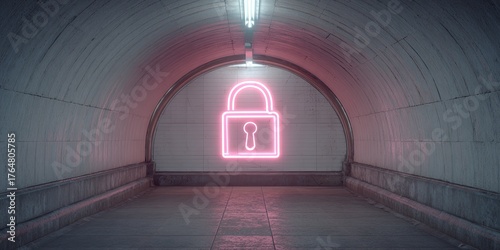 Fototapeta Naklejka Na Ścianę i Meble -  Neon pink lock in a tunnel