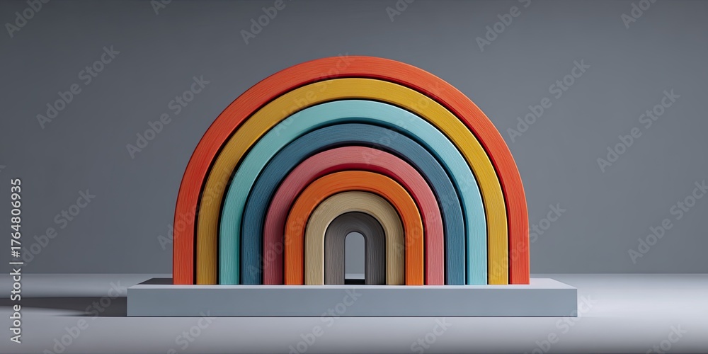 Obraz premium Colorful rainbow stacking toy on a platform