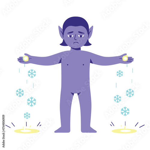Sad Elf Making Snow Vector Illustration