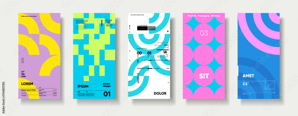 Obraz premium A collection of minimalist posters with geometric backgrounds and clean typography. The versatile vector patterns are perfect for posters,labels, and backgrounds with excellent text legibility.