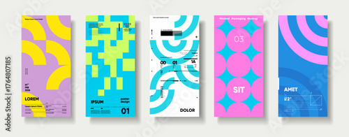 A collection of minimalist posters with geometric backgrounds and clean typography. The versatile vector patterns are perfect for posters,labels, and backgrounds with excellent text legibility.