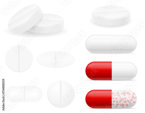 diverse medical pills tablets for the treatment of diseases vector illustration isolated object icons
